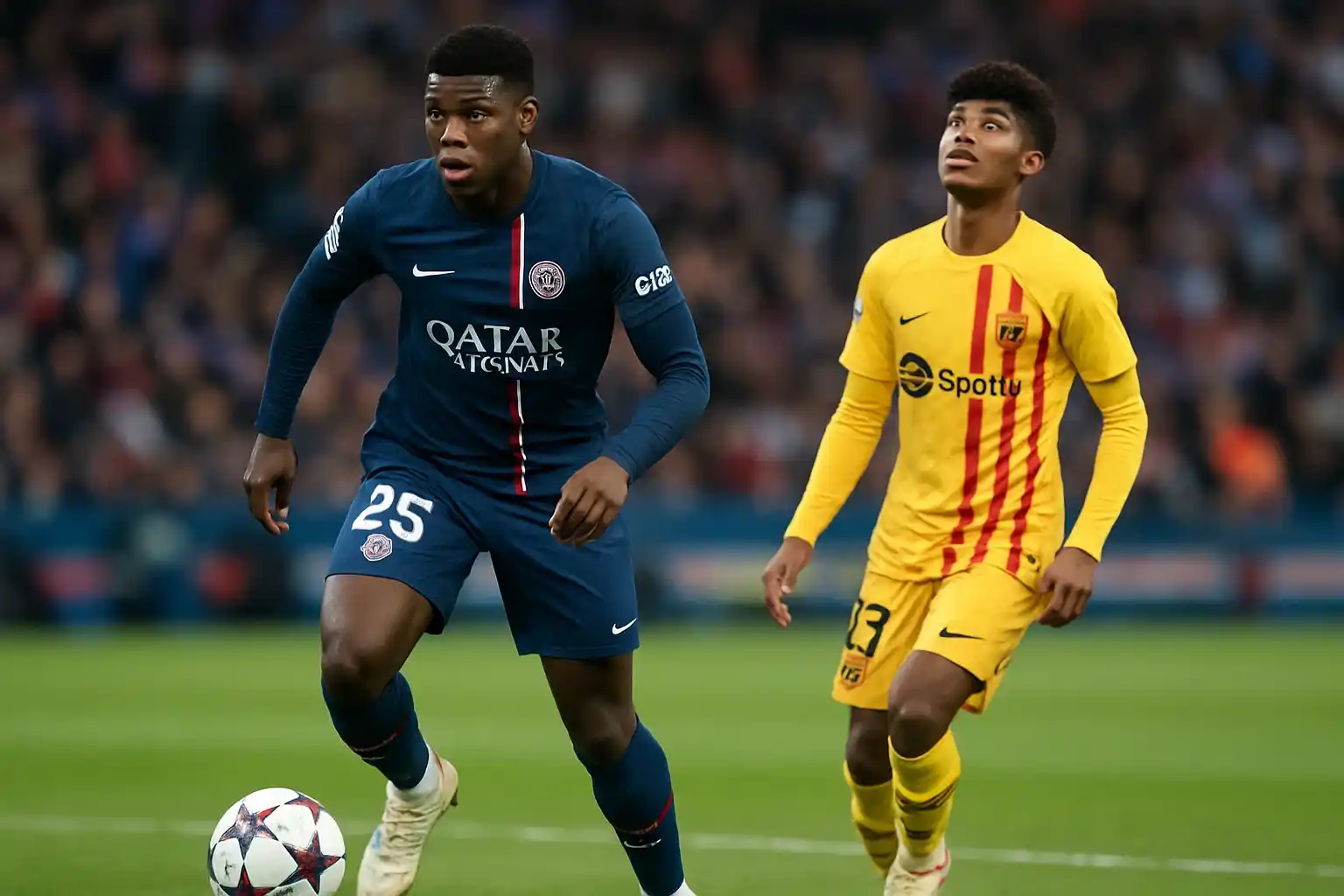 Mendes thản nhiên dẫn bóng, Yamal chỉ biết ngước nhìn